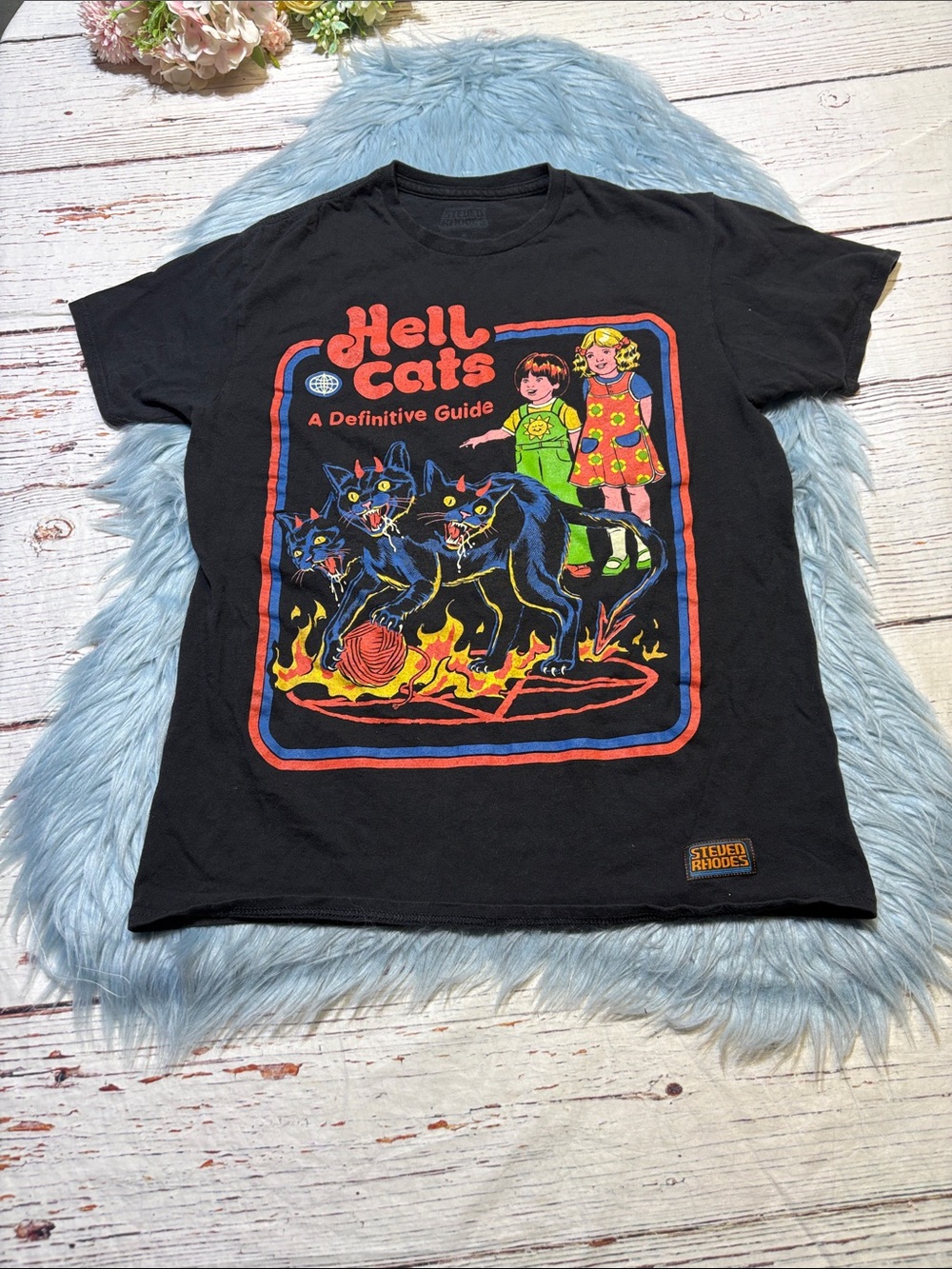 Steven Rhodes Black "Hell Cats" Graphic Cat T-Shirt sz M